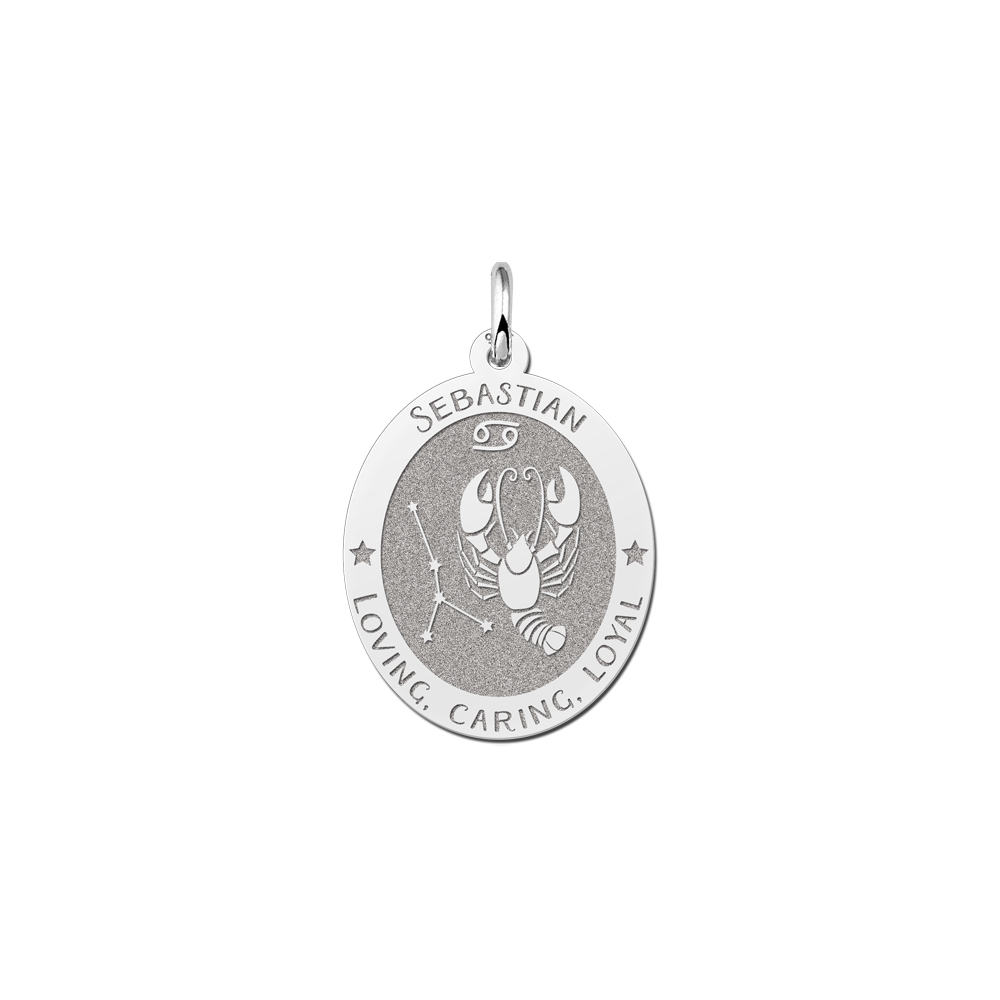 Colgante Ovalado de Plata Signo del Zodiaco Cáncer con Grabado de Nombre