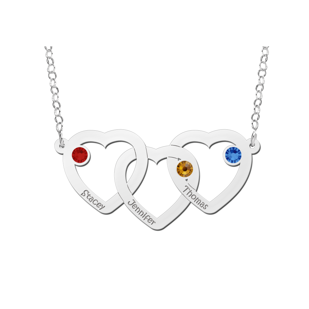Collar con piedra natalicia y tres corazones Collar con piedra natalicia y tres corazones