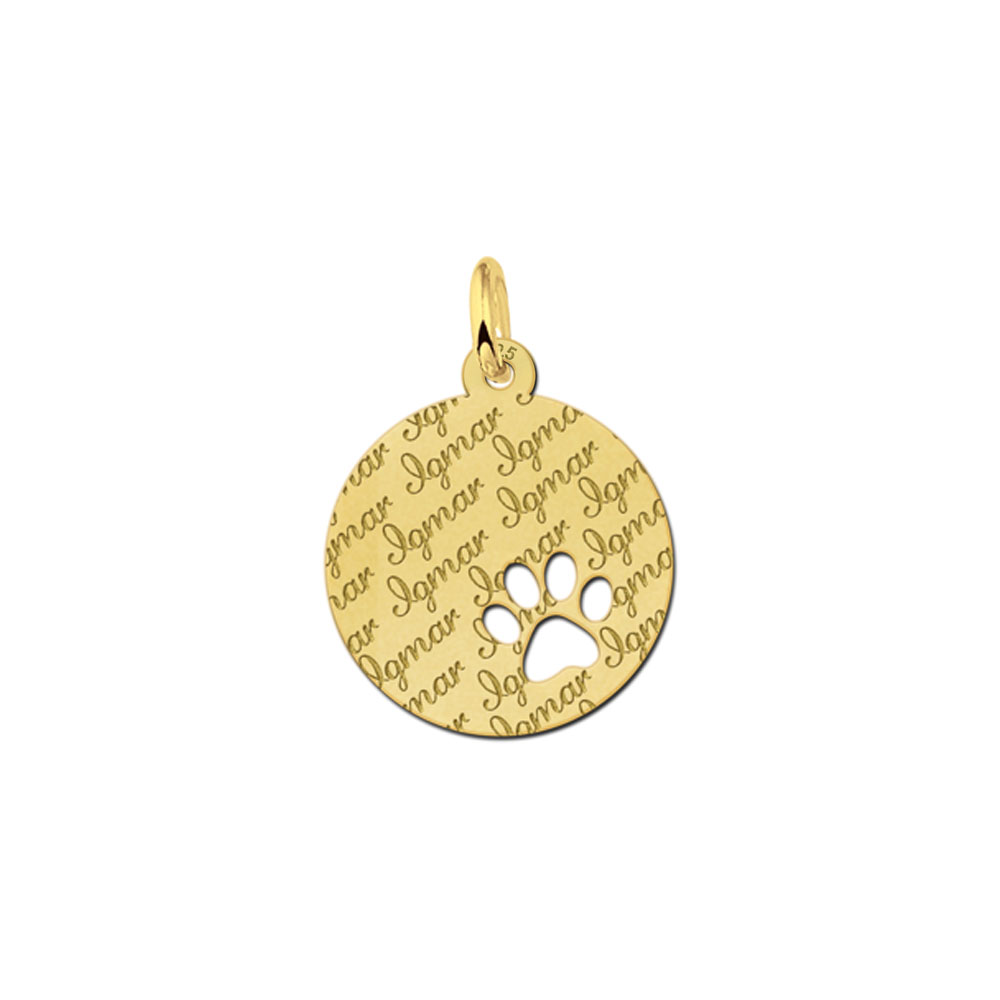 Colgante chapado en oro con nombre repetido y huella de mascota