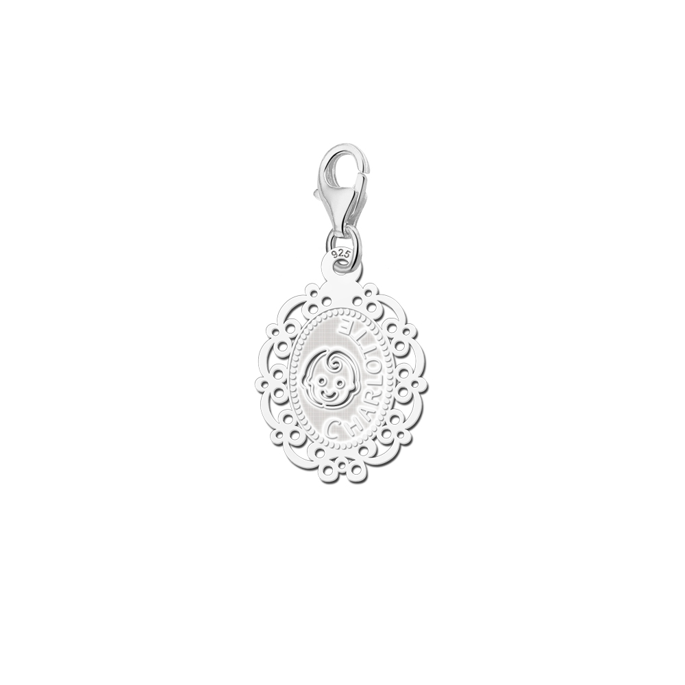 Encantador camafeo de plata de cabeza de bebé con nombre
