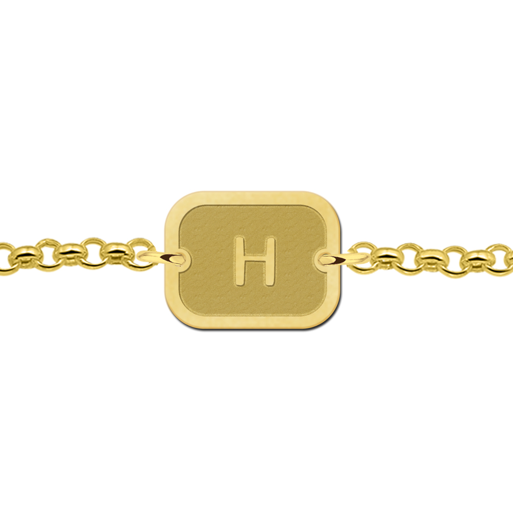 Pulsera Rectangular Chapada en Oro con Borde e Inicial