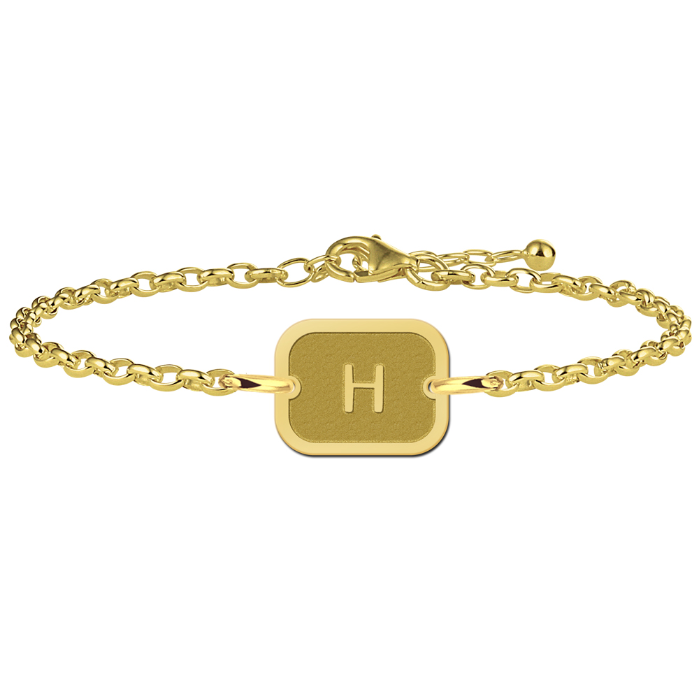 Pulsera Rectangular Chapada en Oro con Borde e Inicial