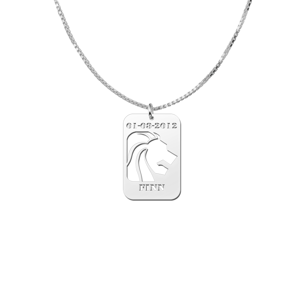 Colgante de Plata Signo del Zodiaco Leo con Grabado de Fecha y Nombre