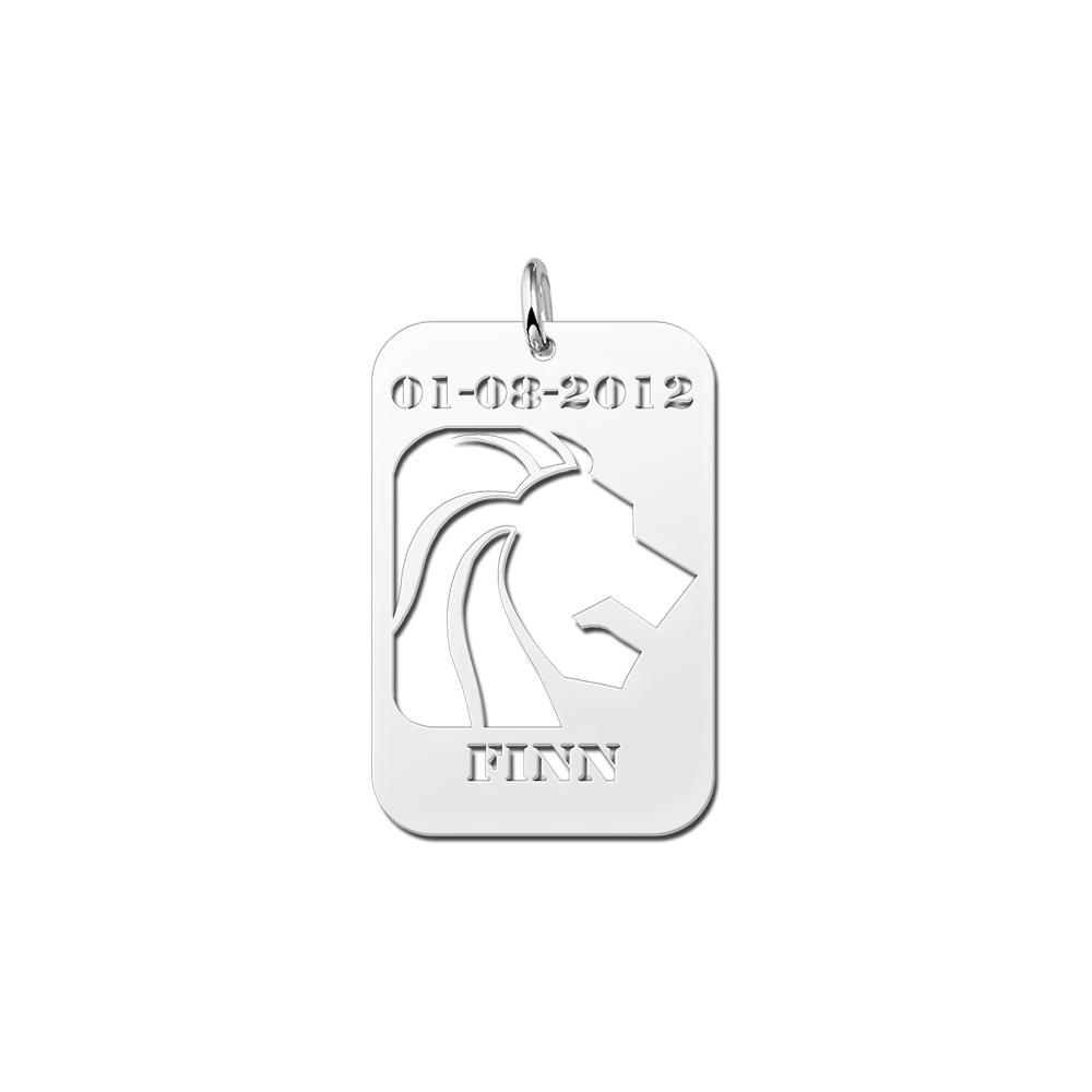 Colgante de Plata Signo del Zodiaco Leo con Grabado de Fecha y Nombre