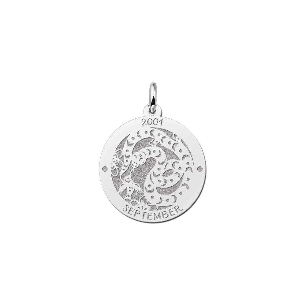 Colgante Redondo de Plata Signo del Zodiaco Chino Serpiente con Grabado