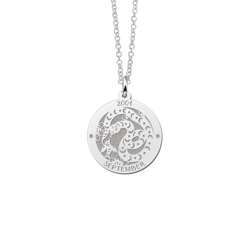 Colgante Redondo de Plata Signo del Zodiaco Chino Serpiente con Grabado