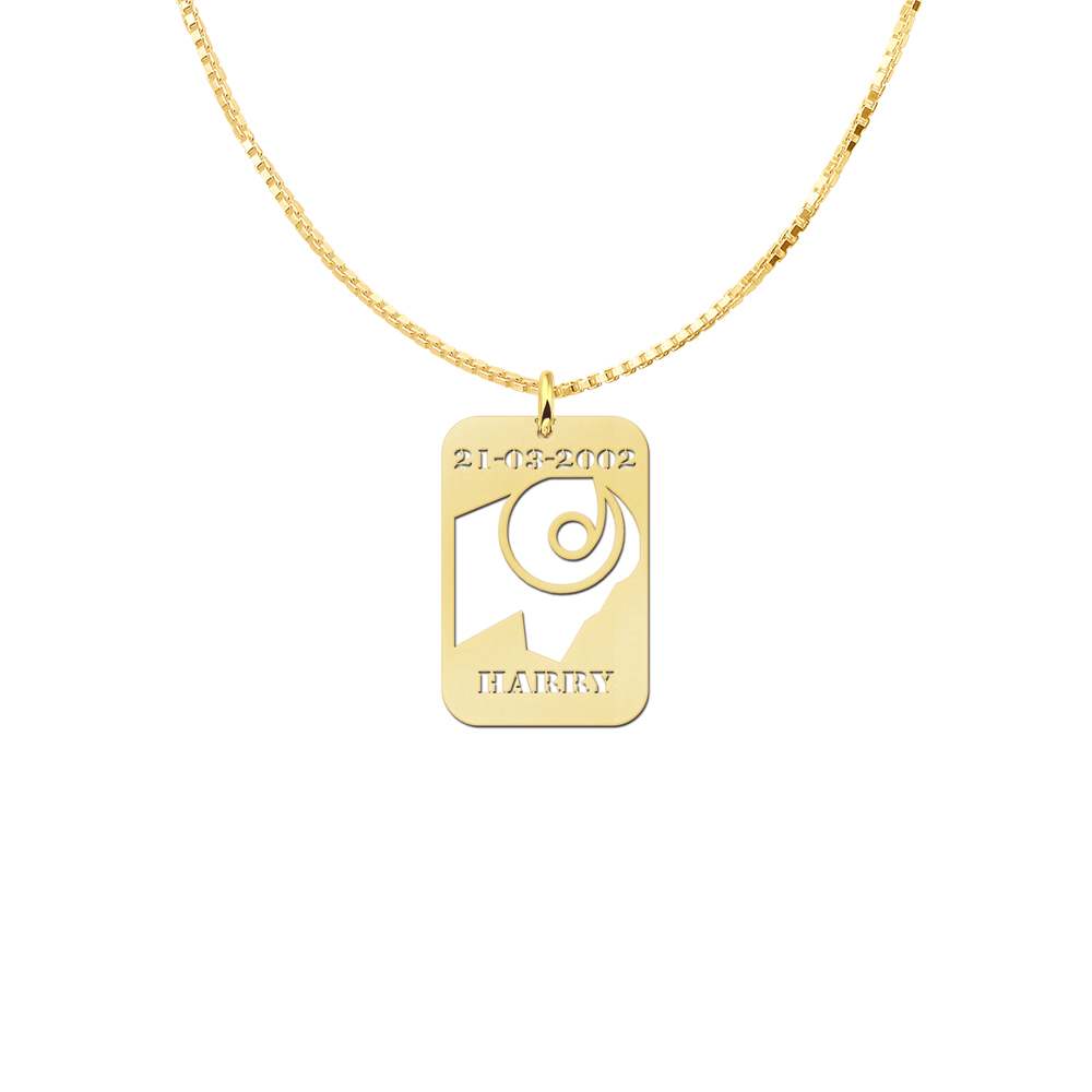 Colgante Chapado en Oro Signo Aries con Nombre y Fecha