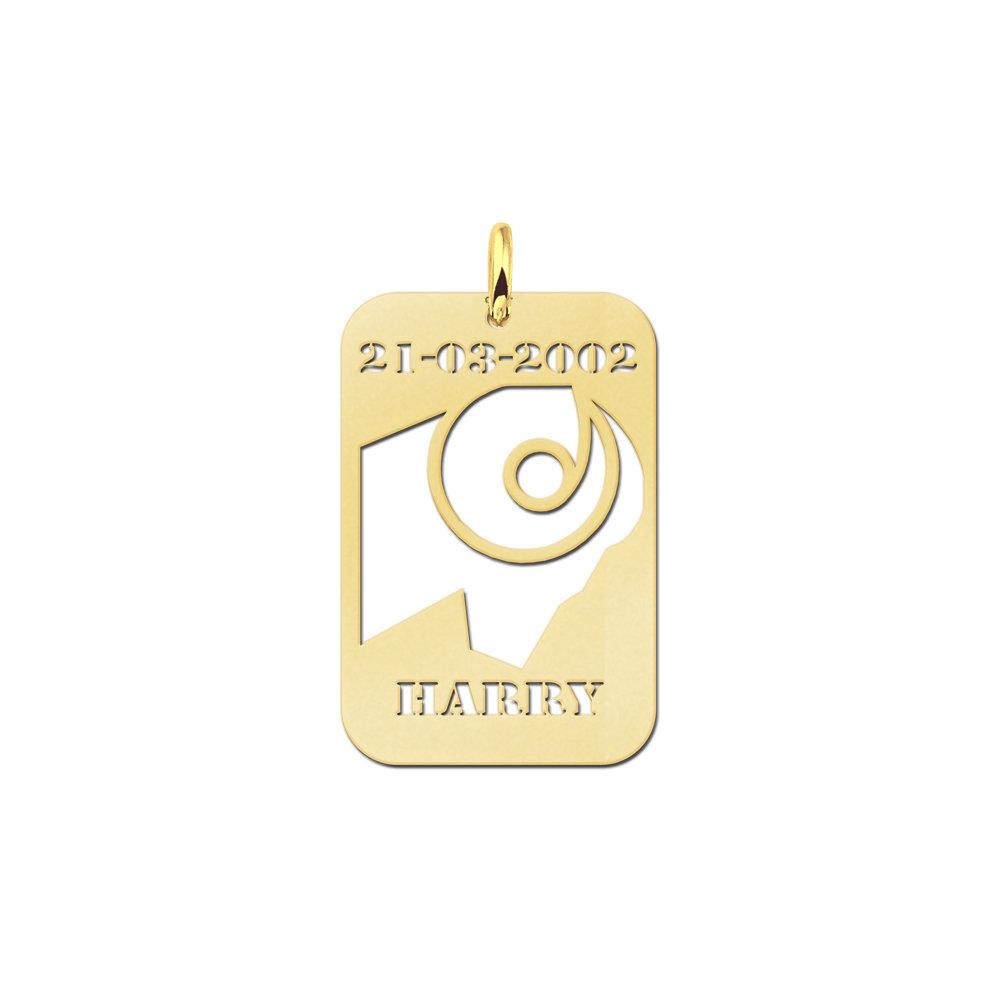 Colgante Chapado en Oro Signo Aries con Nombre y Fecha