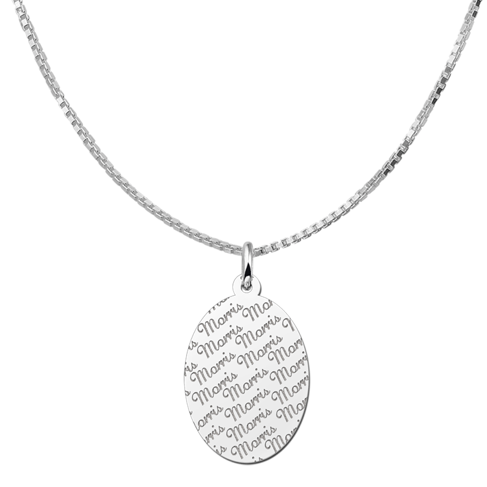 Colgante ovalado de plata patrón de nombre
