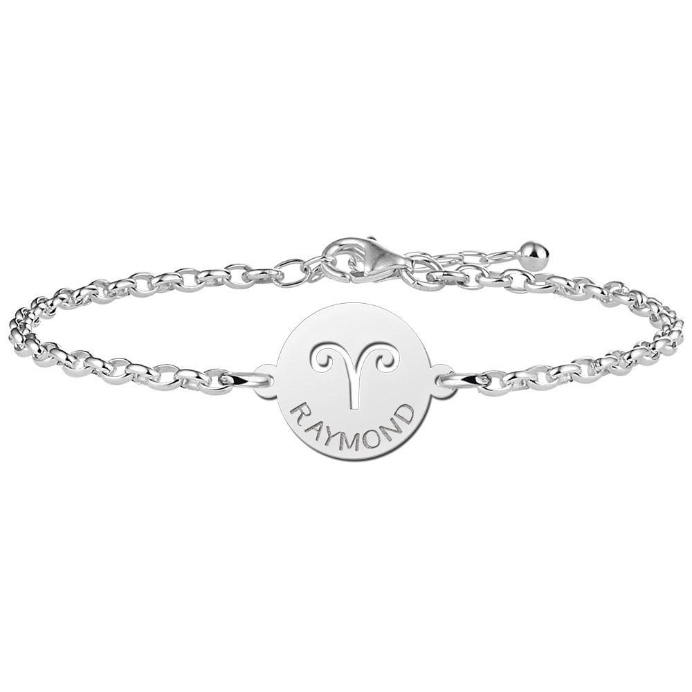 Pulsera de Plata Signo del Zodiaco Aries con Nombre