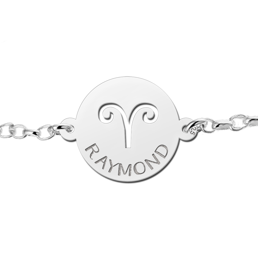Pulsera de Plata Signo del Zodiaco Aries con Nombre