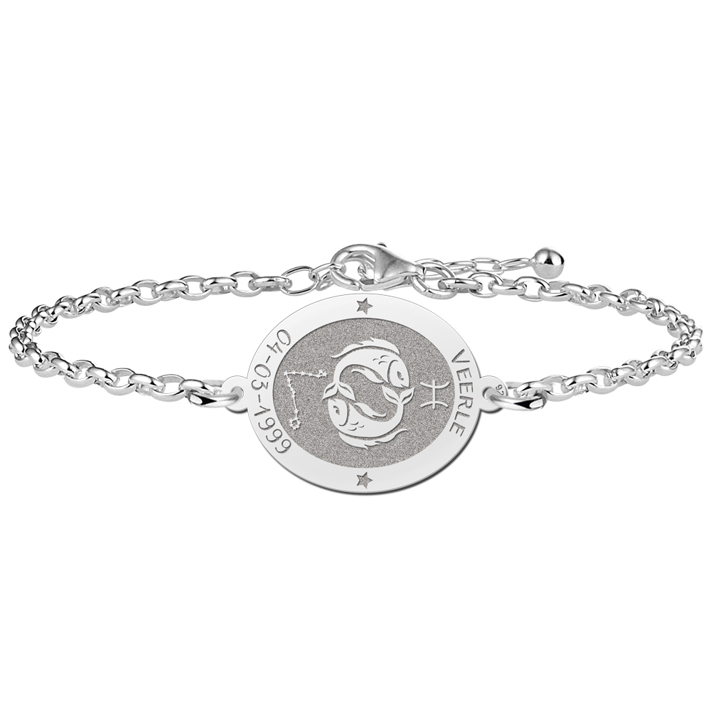 Pulsera de Plata Signo del Zodiaco Piscis con Grabado