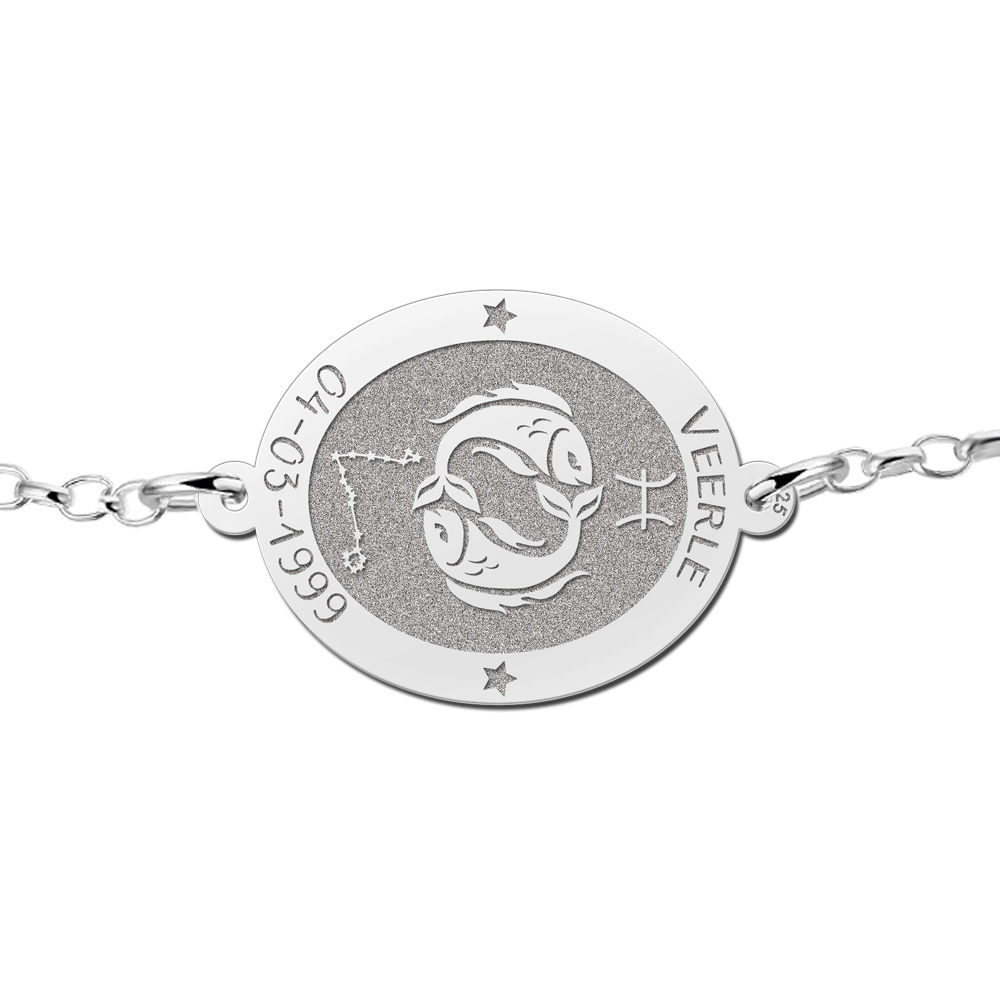 Pulsera de Plata Signo del Zodiaco Piscis con Grabado