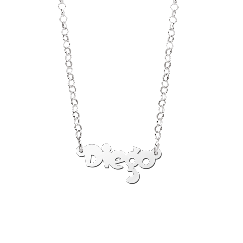 Collar infantil en plata con nombre modelo Diego