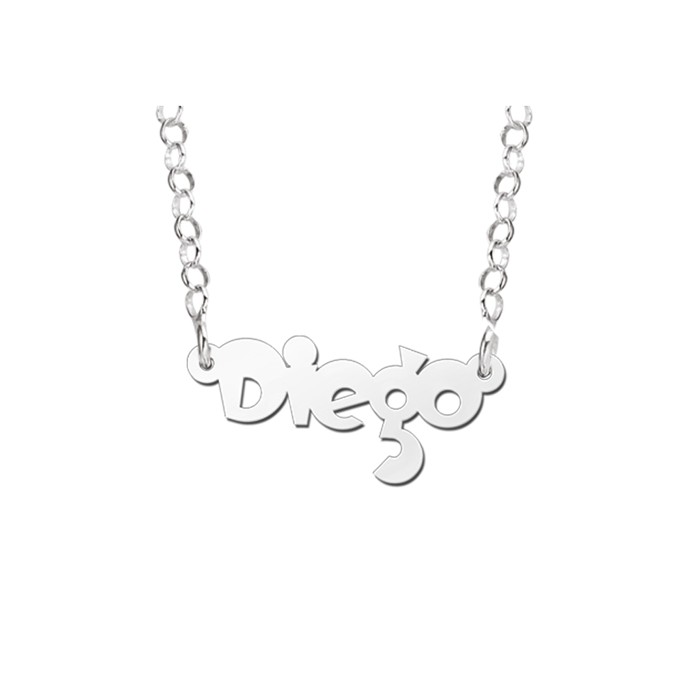 Collar infantil en plata con nombre modelo Diego