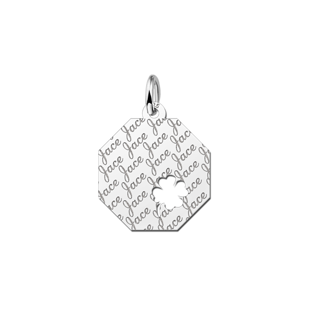 Colgante octogonal de plata patrón de nombre & trébol