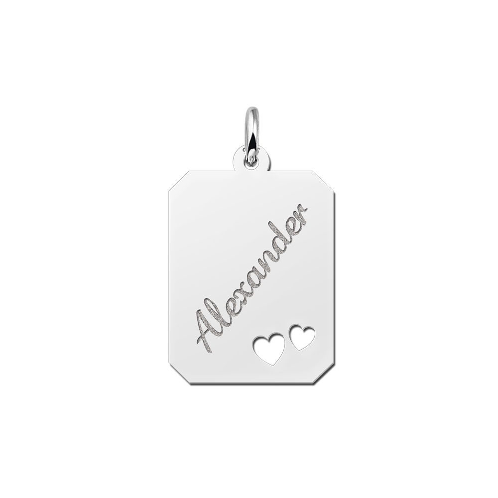 Placa de plata grabado rectangular16 con 2 corazoncitos Placa de plata grabado rectangular16 con 2 corazoncitos