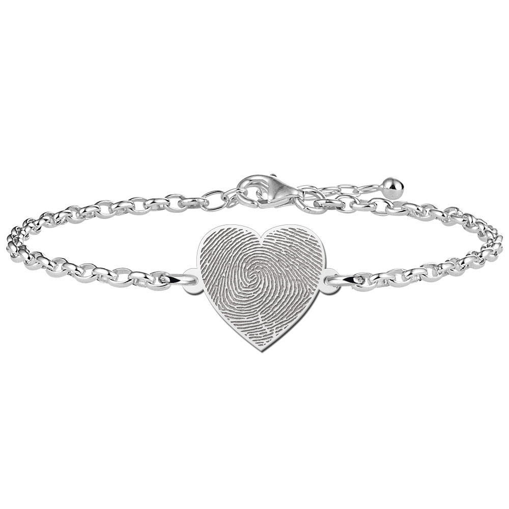 Pulsera de plata con corazón y huella dactilar Pulsera de plata con corazón y huella dactilar
