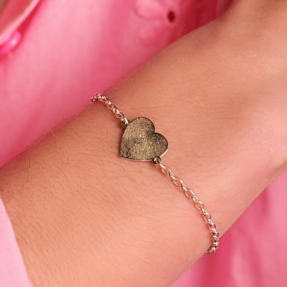 Pulsera de plata con corazón y huella dactilar Pulsera de plata con corazón y huella dactilar