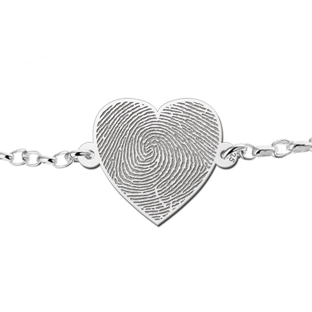 Pulsera de plata con corazón y huella dactilar Pulsera de plata con corazón y huella dactilar