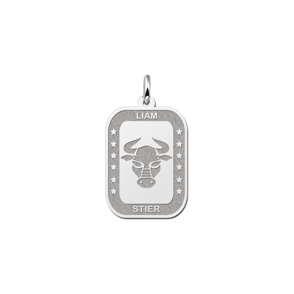 Colgante Rectangular de Plata Signo del Zodiaco Tauro con Grabado