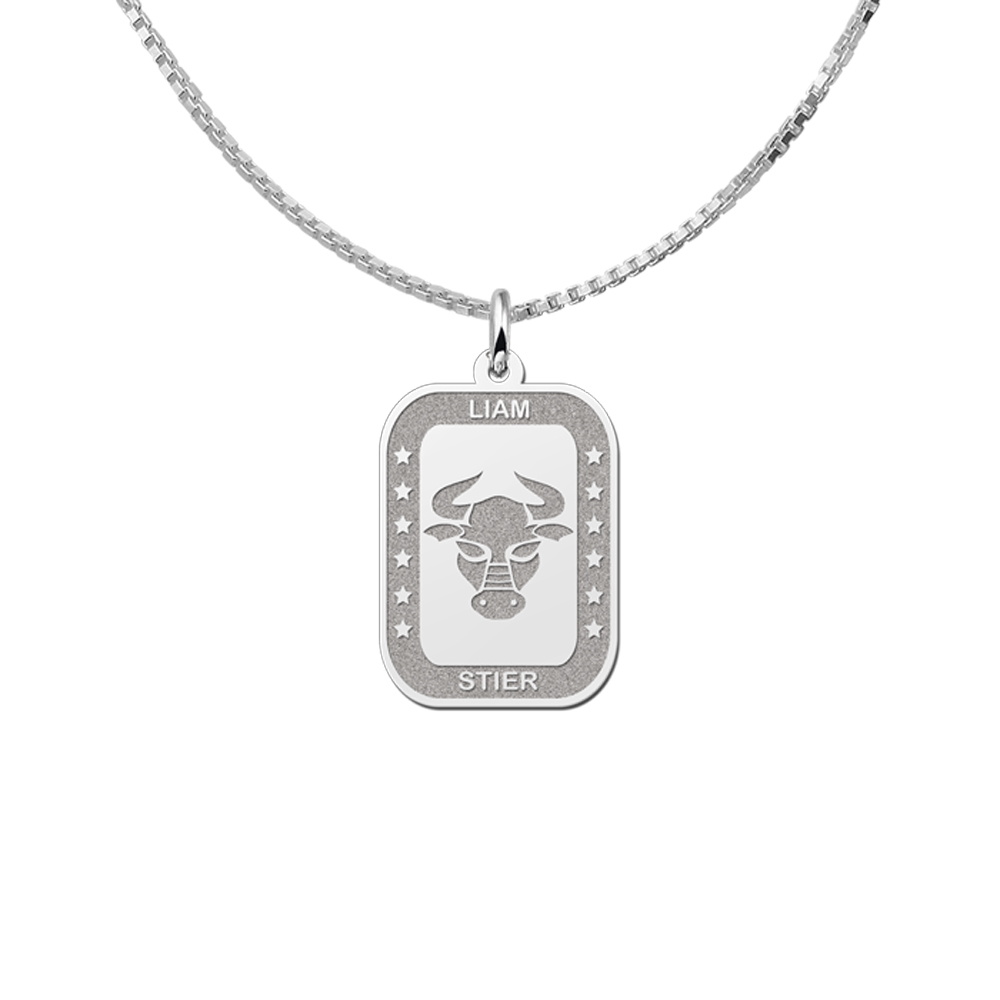 Colgante Rectangular de Plata Signo del Zodiaco Tauro con Grabado