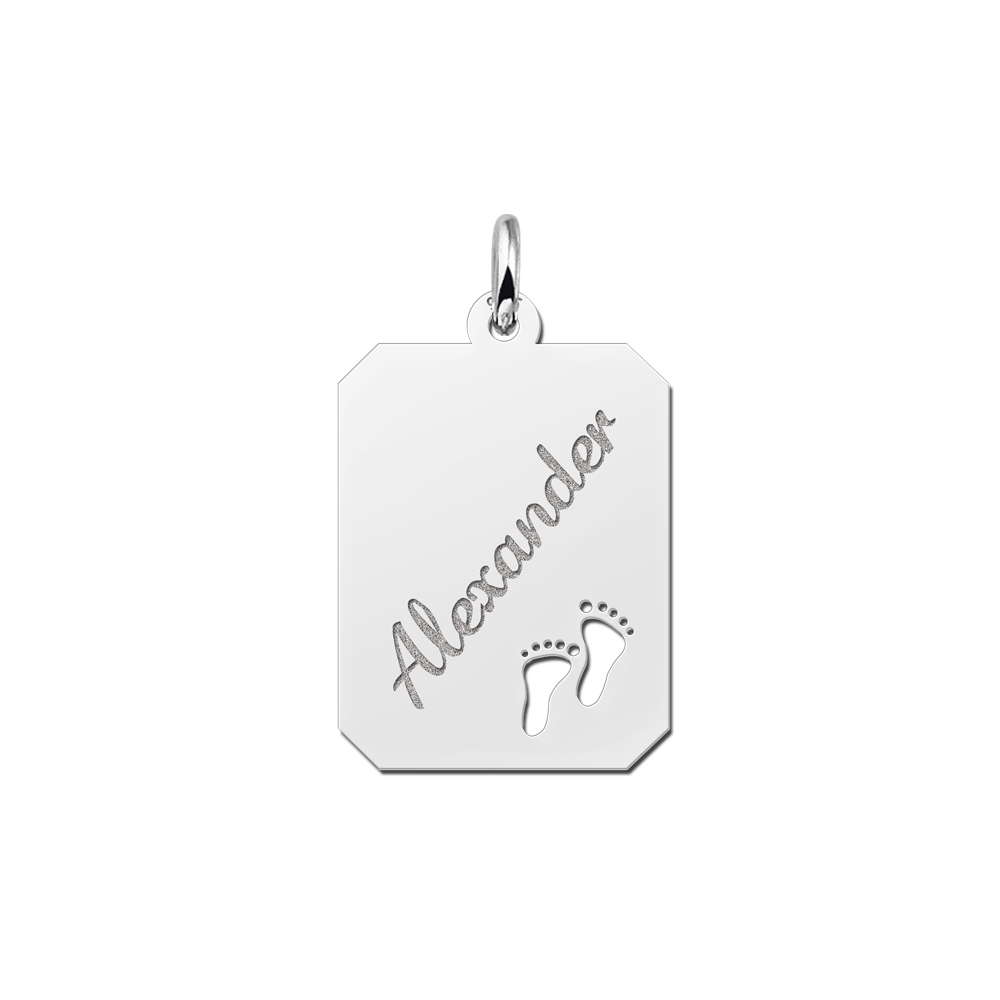 Placa de plata grabado rectangular16 con piececitos Placa de plata grabado rectangular16 con piececitos