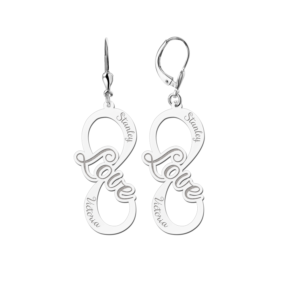Pendientes infinity de plata modelo amor con dos nombres Pendientes infinity de plata modelo amor con dos nombres