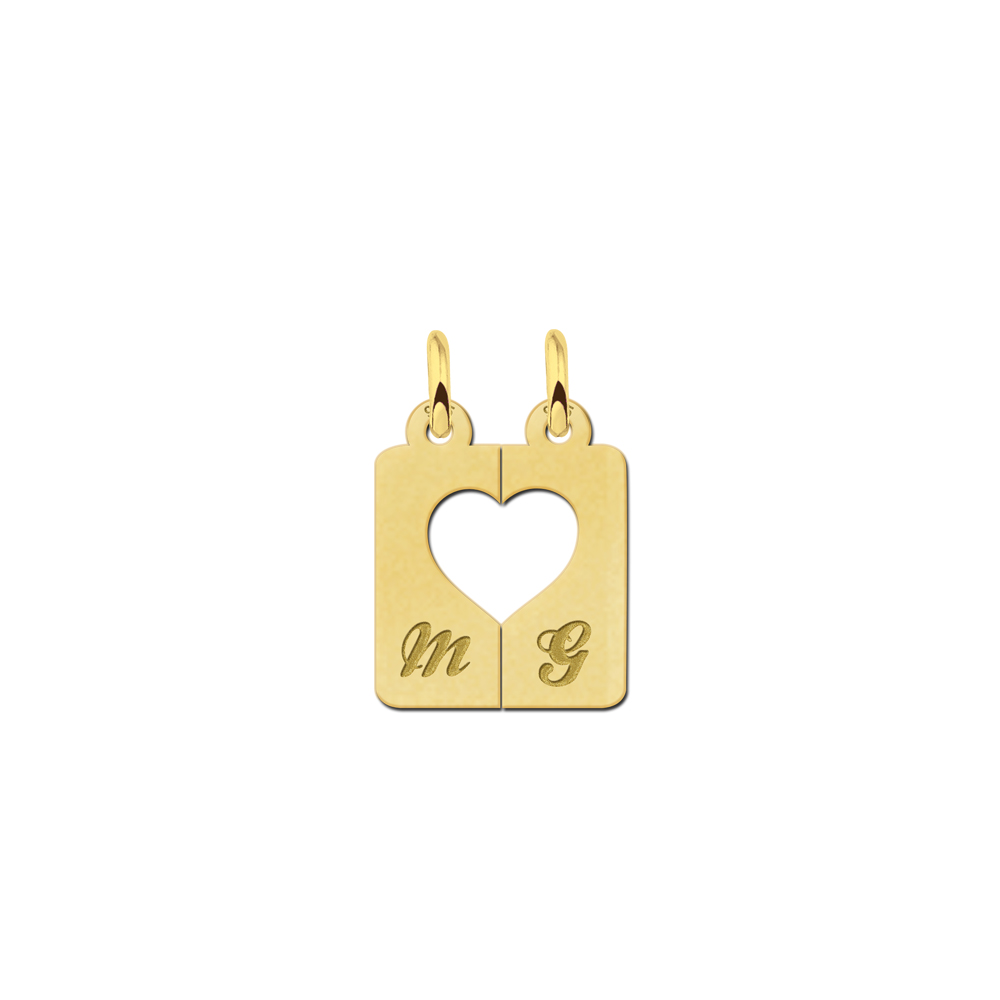 Colgantes de corazón divisible chapados en oro con iniciales