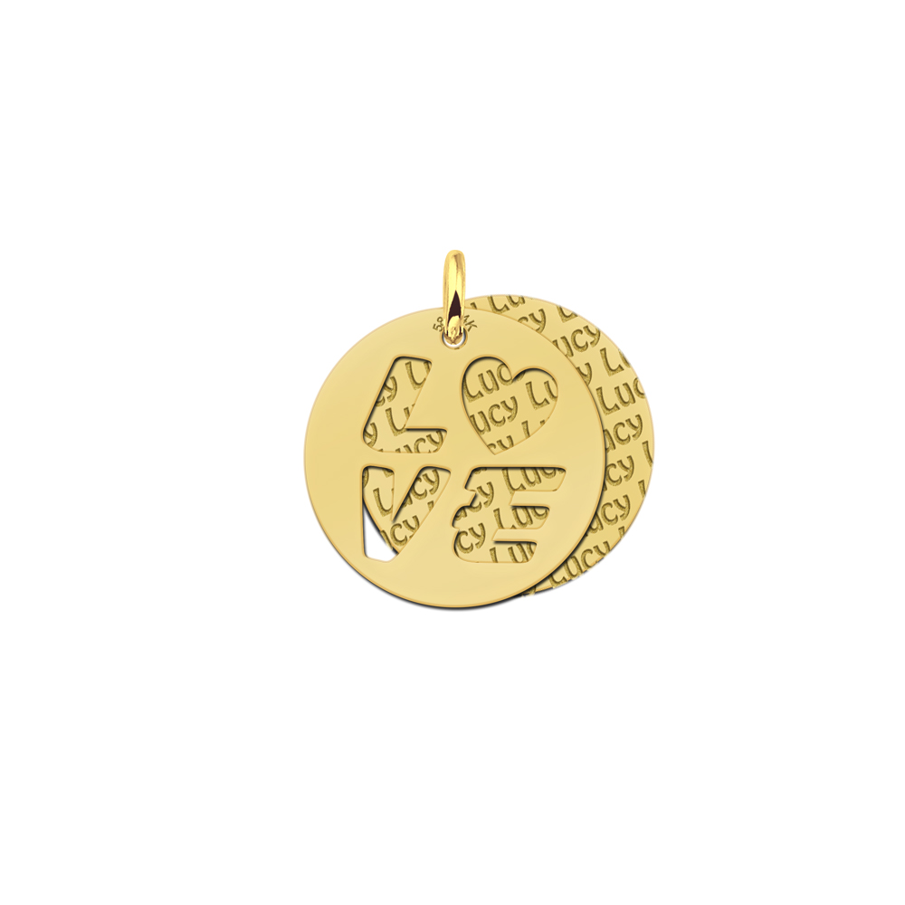 Colgante doble de oro personalizado, Love redondo Colgante doble de oro personalizado, Love redondo