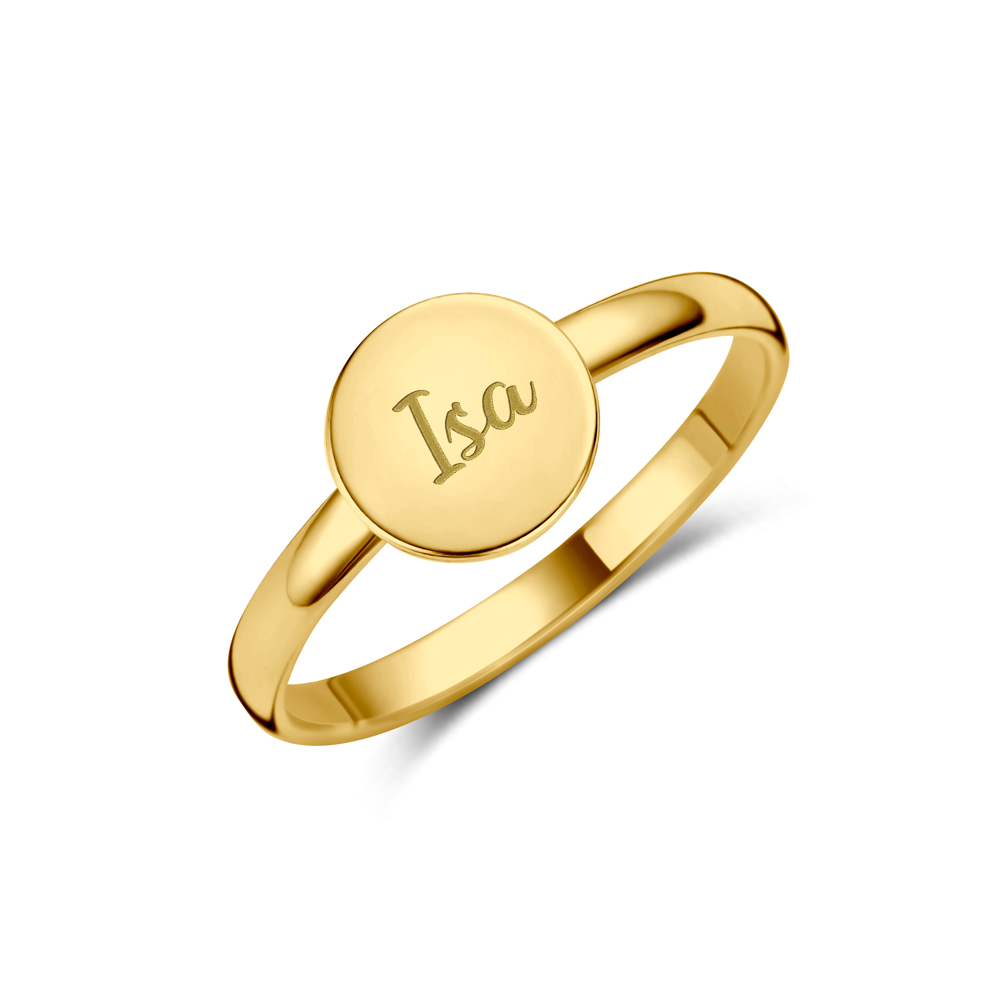 Anillo de sello redondo de oro con nombre