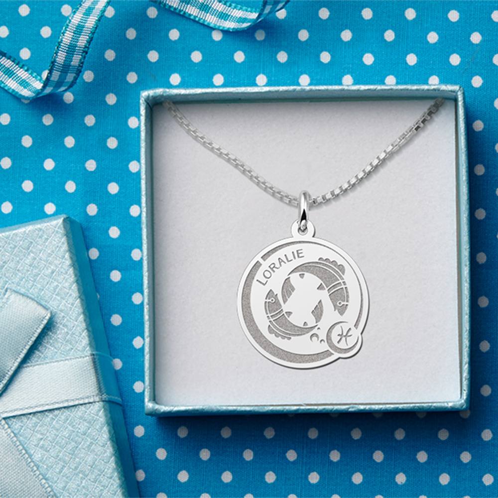 Colgante Redondo de Plata Signo del Zodiaco Virgo con Grabado de Nombre