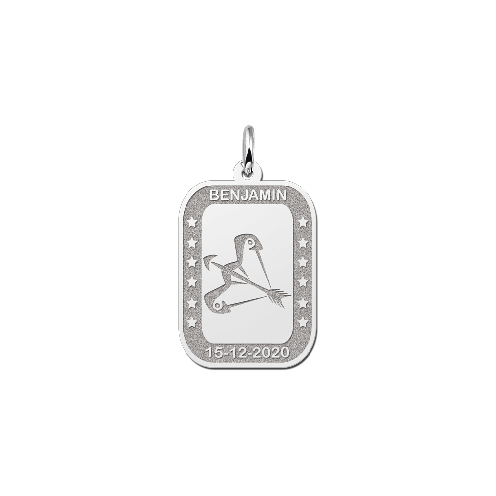 Colgante Rectangular de Plata Signo del Zodiaco Sagitario con Grabado