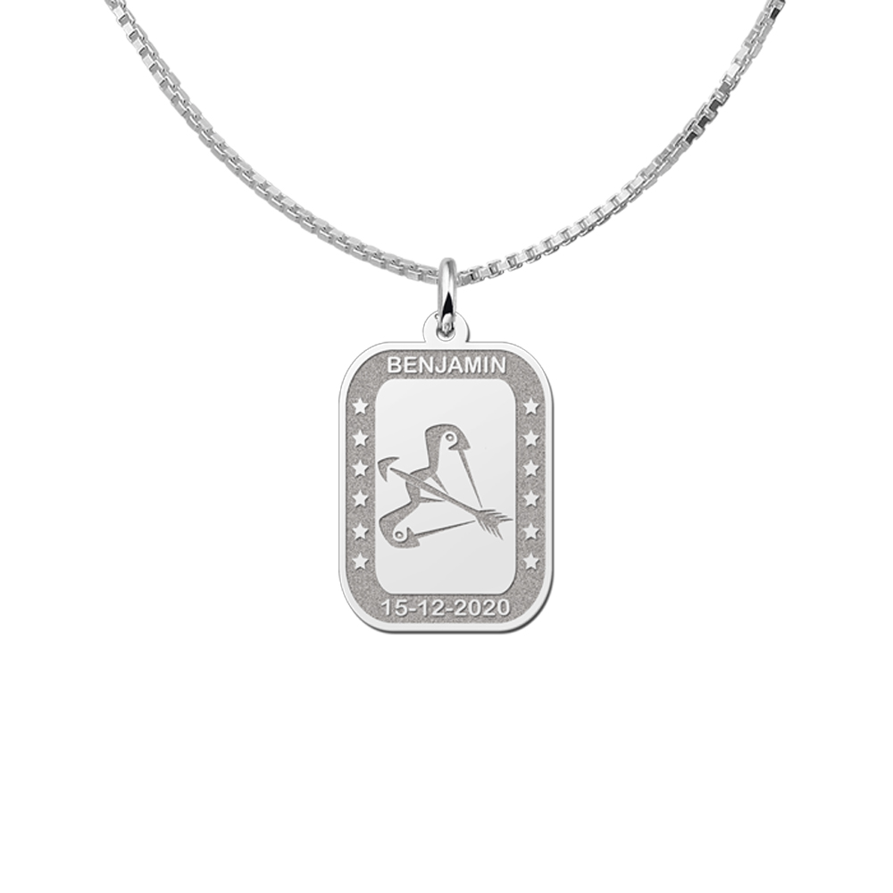 Colgante Rectangular de Plata Signo del Zodiaco Sagitario con Grabado