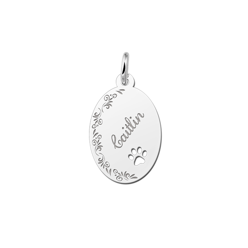 Colgante Ovalado de Plata con Nombre y Pata Calada