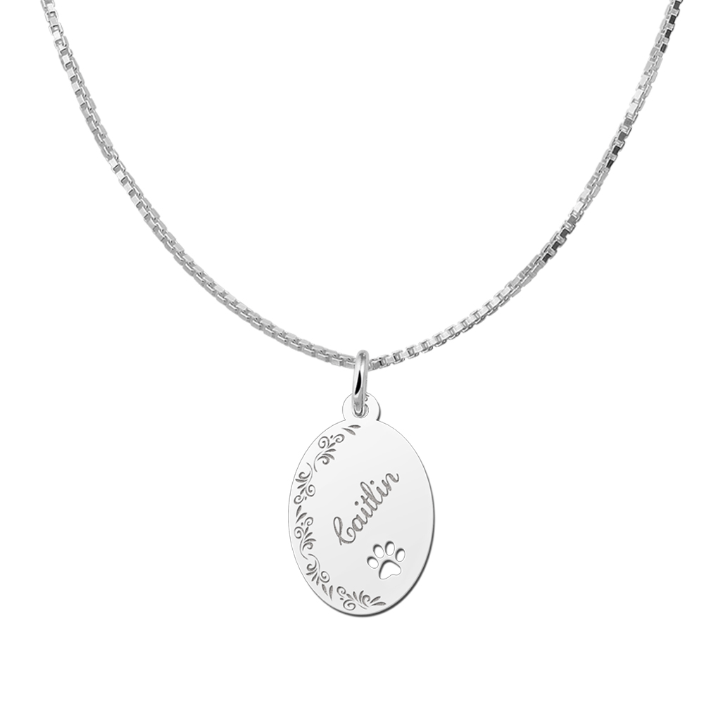 Colgante Ovalado de Plata con Nombre y Pata Calada