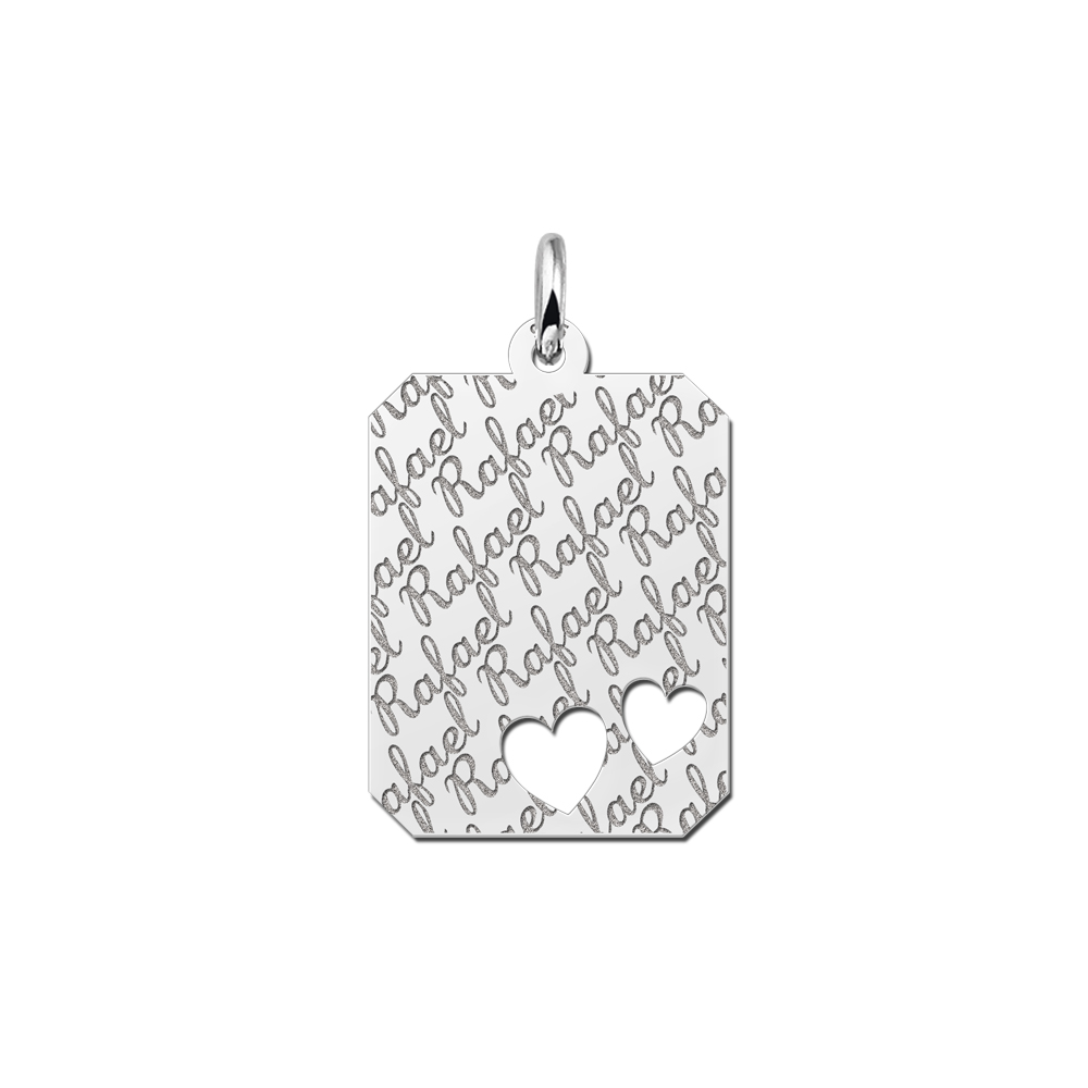 placa de plata rectangular16 nombre grabado con 2 corazoncitos placa de plata rectangular16 nombre grabado con 2 corazoncitos