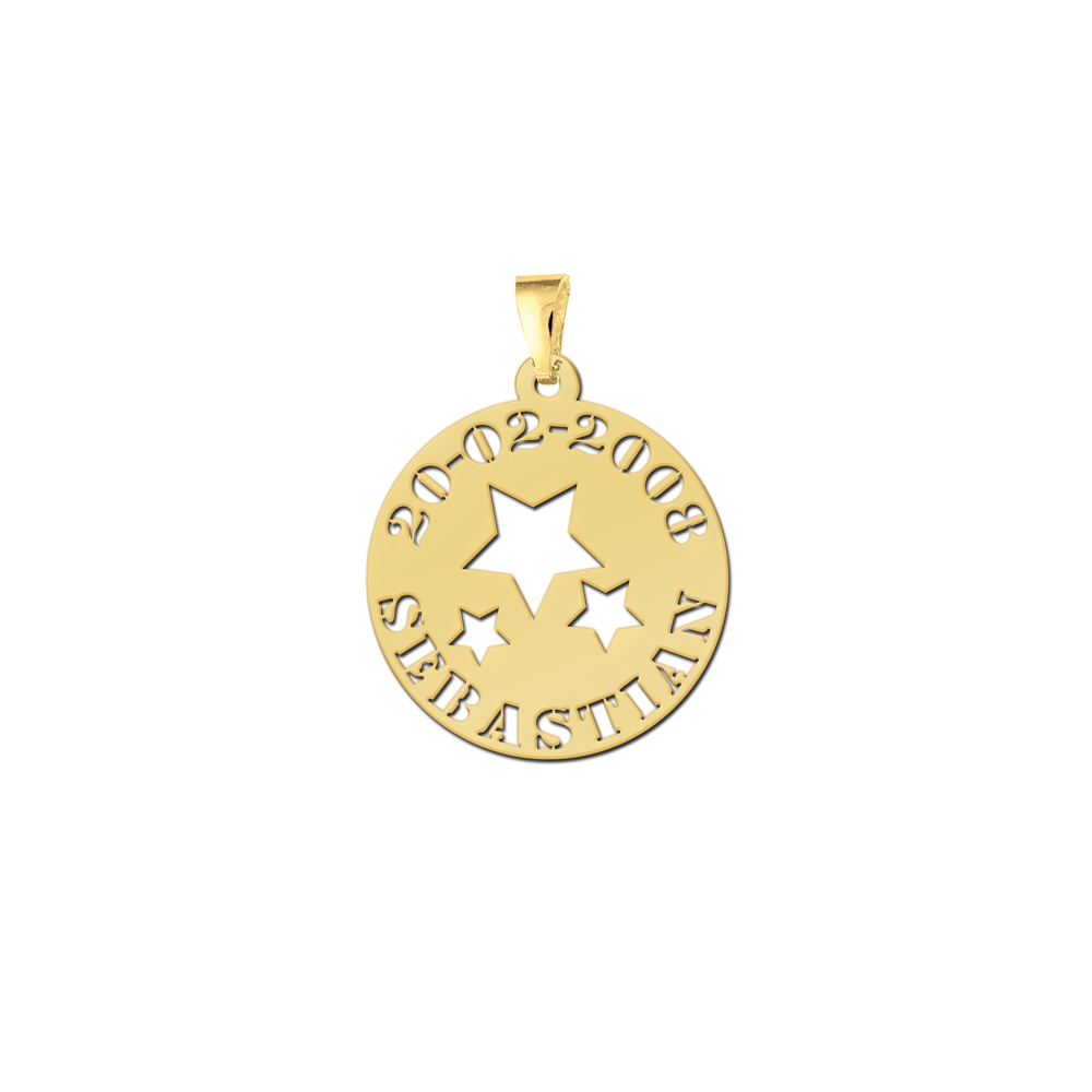 Colgante para bebé estrellas chapado en oro con nombre y fecha