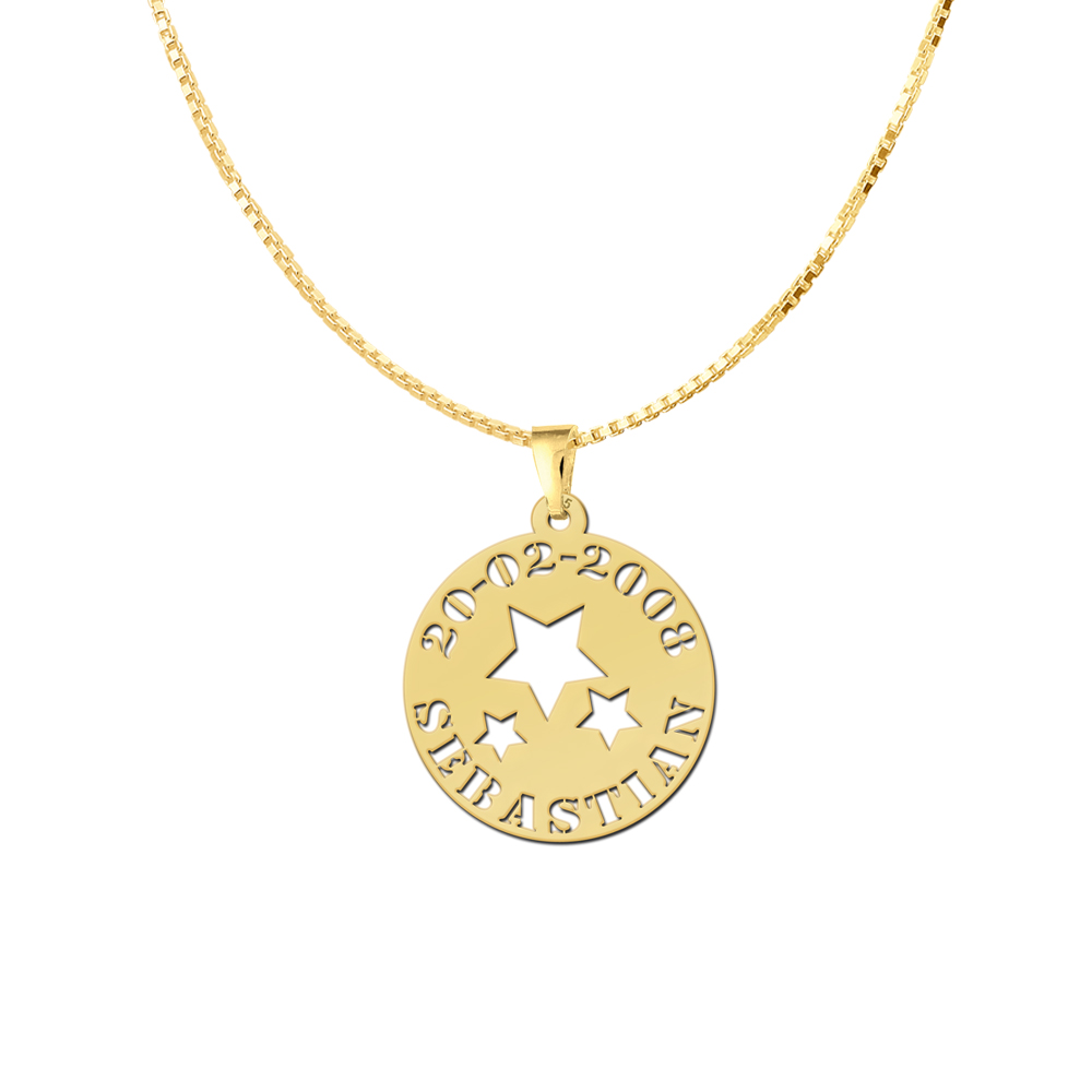 Colgante para bebé estrellas chapado en oro con nombre y fecha