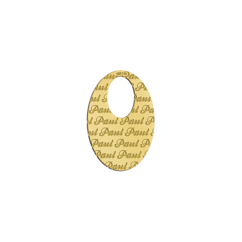 Colgante personalizado de oro en forma ovalada y con texto repetido Colgante personalizado de oro en forma ovalada y con texto repetido