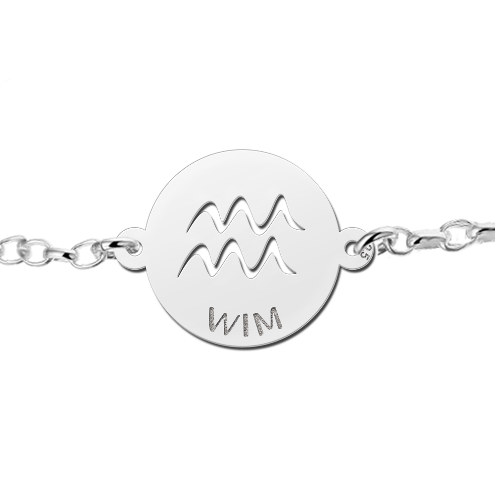 Pulsera de Plata Signo del Zodiaco Acuario con Nombre