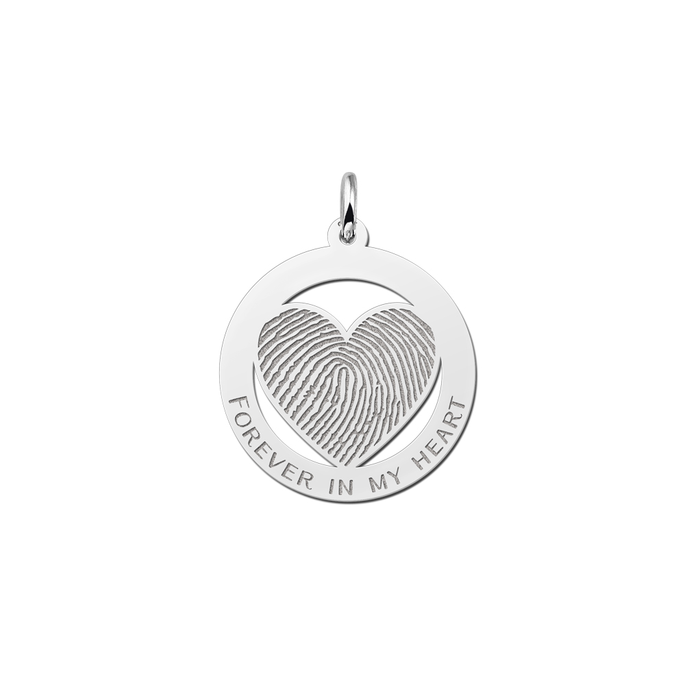 Colgante de plata con huella dactilar en forma de corazón