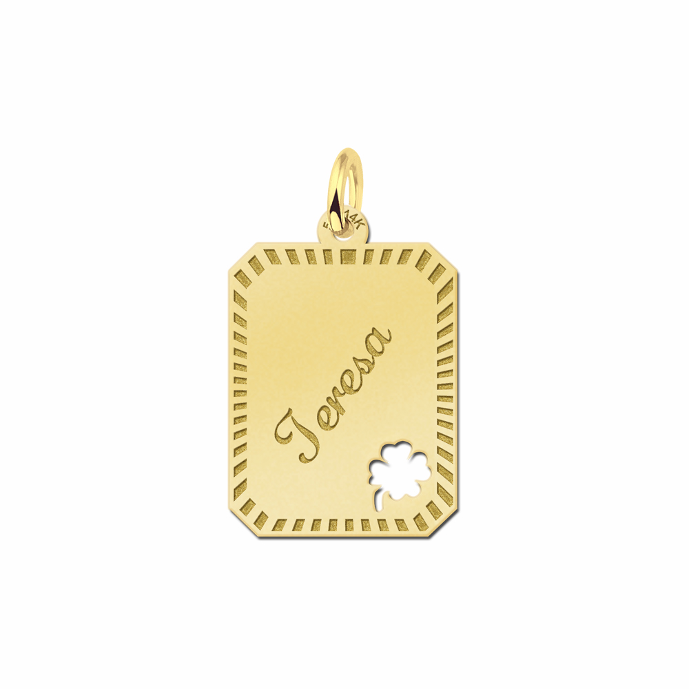 Placa de plata grabado rectangular16 con borde y trébol 4 Placa de plata grabado rectangular16 con borde y trébol 4