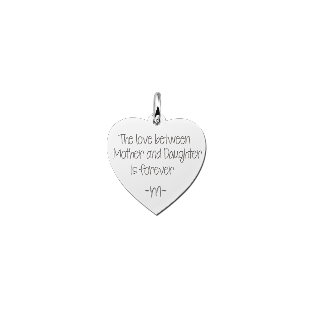 Colgante de corazón de plata grabado con texto Colgante de corazón de plata grabado con texto