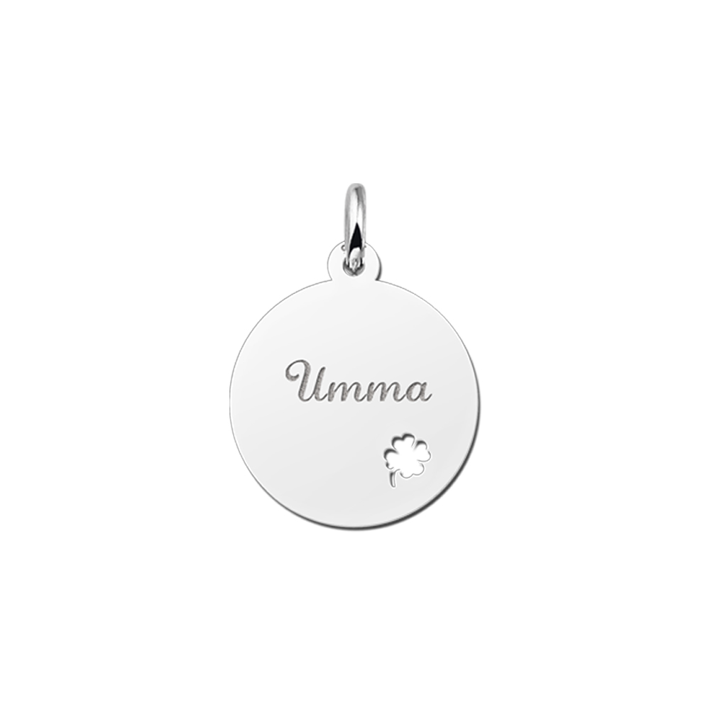 Colgante de plata con nombre y trébol de 4 hojas