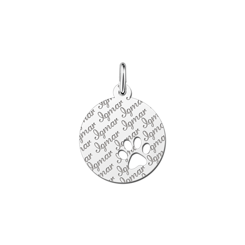 Colgante de plata con nombre repetido y huella de mascota