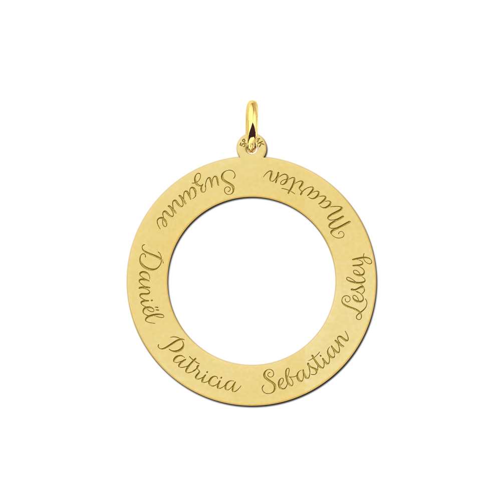 Colgante circular de oro con seis nombres