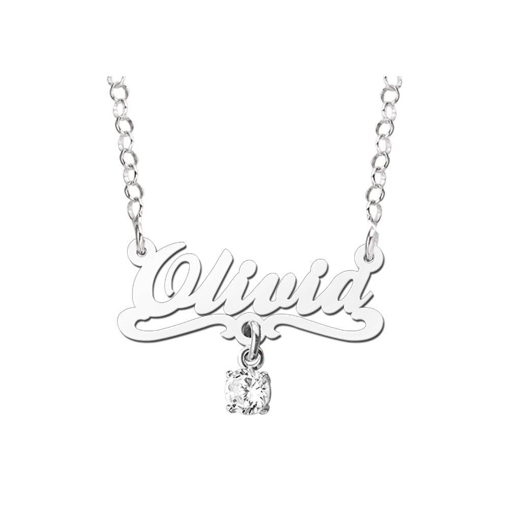 Collar de Plata con Nombre para Niños Modelo Olivia Blanco Collar de Plata con Nombre para Niños Modelo Olivia Blanco