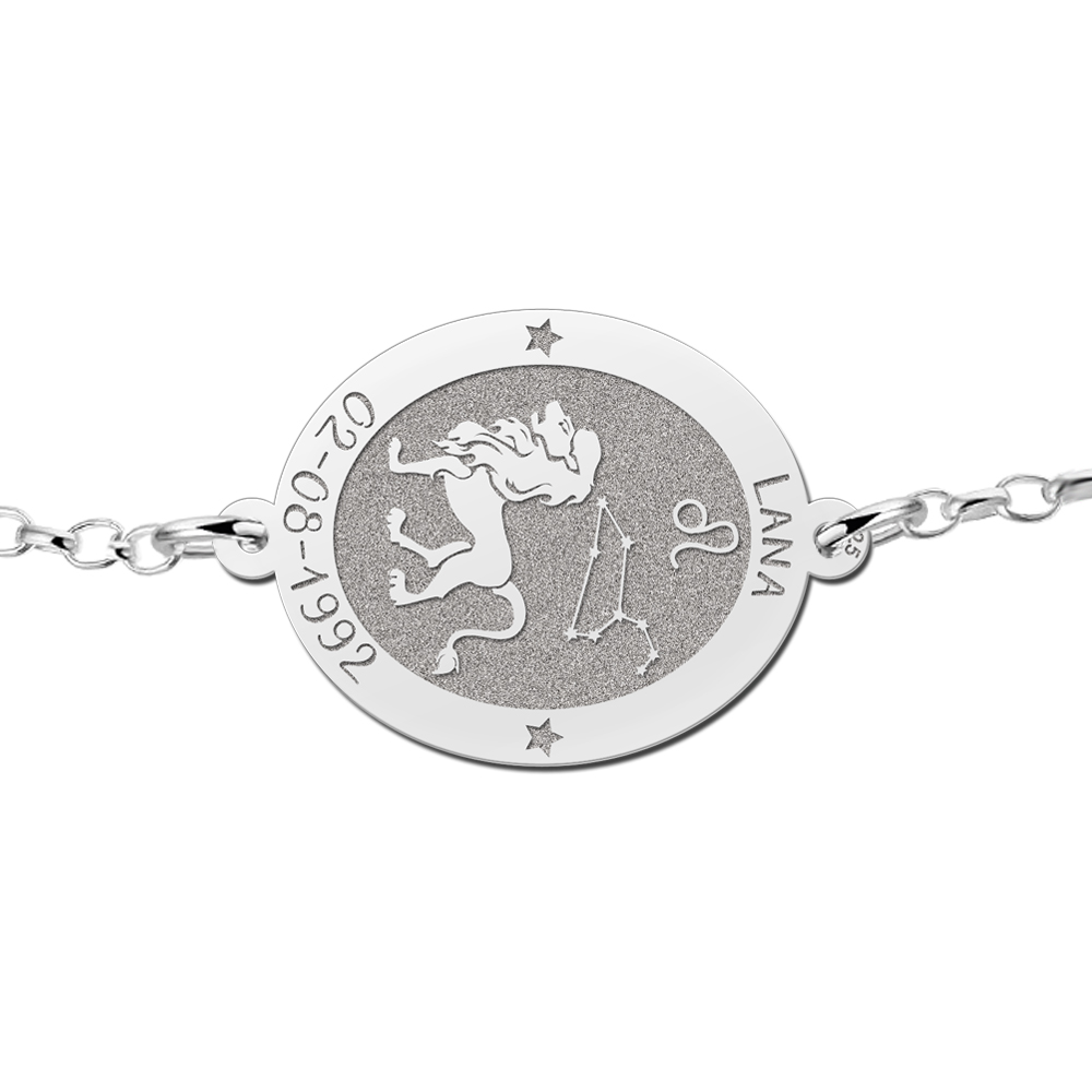 Pulsera de Plata Signo del Zodiaco Leo con Grabado
