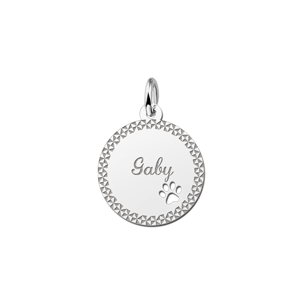 Colgante de plata con borde decorativo y huella de mascota